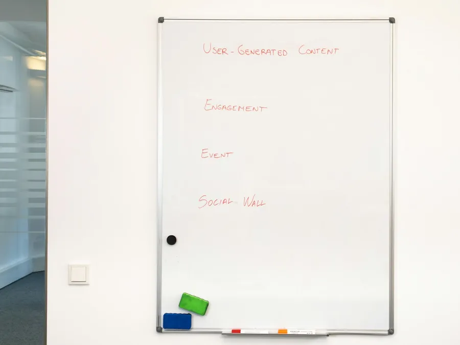 My whiteboard after a week of testing: eight myths struck through in red, two still standing